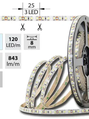 ML-121.230.60.2 LED PÁSEK SMD3528 STUDENĚ BÍLÝ, 120LED/M, IP20, DC 12V, 8MM, 50m Expresní Doručení