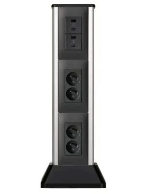 Hliníkový sloupek MINI, 4x zásuvka 250V, 2x USB A+C nabíječka, pro montáž na podlahu Levný