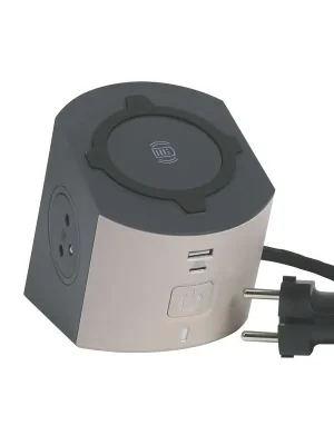 Multifunkční Power strip, 2x zásuvka 230V (surface), 1x bezdrátová indukční nabíječka, 2x USB nabíjecí A+C, kabel 2m, barva hnědo-šedá Vrácení Zdarma