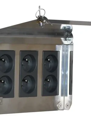 Výhodná Nabídka Nástěnný box s víkem (včetně zámku) z nerezové oceli, 6x zásuvka 250V na nožové svorky, bez kabelu