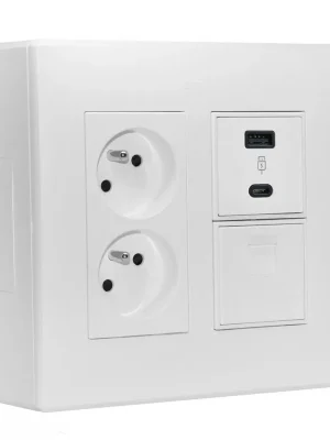 Nástěnný box S500, 1x dvojzásuvka 250V, 1x USB nabíječka A+C, 1x RJ45 cat. 6, barva bílá Cenově Výhodný