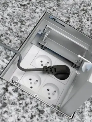 Nerezový podlahový box se 4× zásuvkou 230 V, do lité podlahy, víko pro materiál do 20 mm Cenově Výhodný